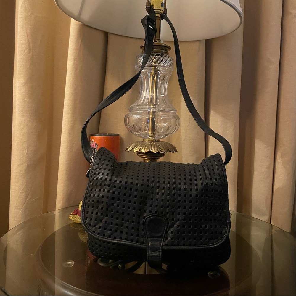 Black Perforated Crossbody Bag - Classic Everyday Shoulder Bag